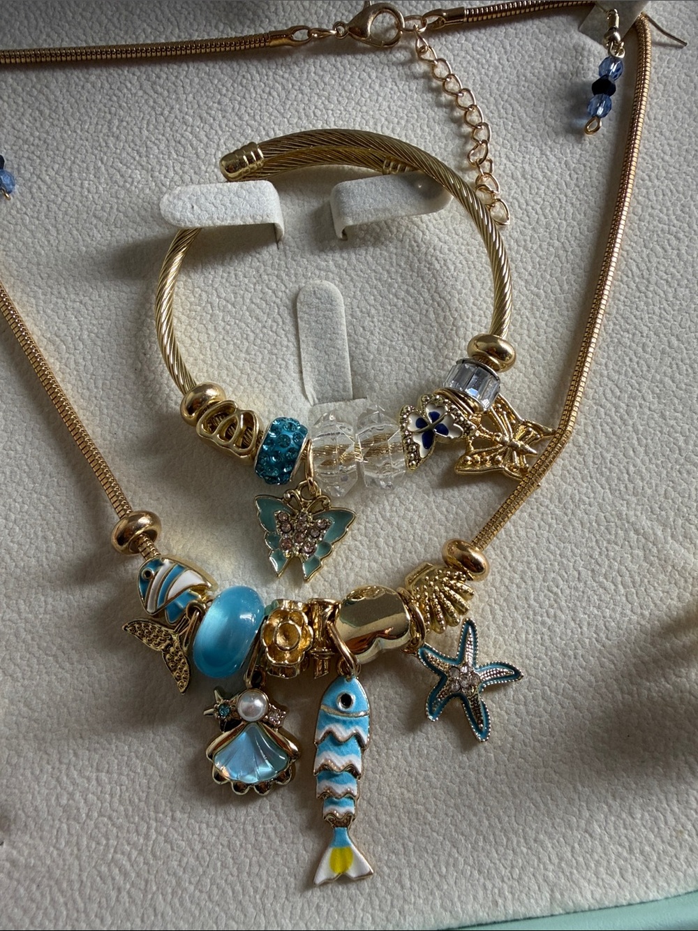 Gold-Tone Beach Charm Necklace & Bracelet Set with Blue Accents - Picture 3 of 9